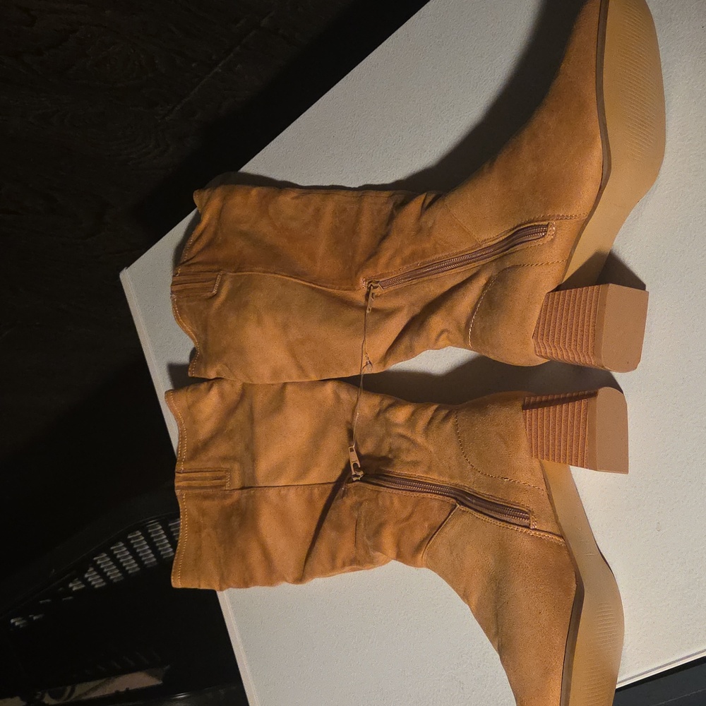 Tan Suede Women's Boots - Picture 2 of 3